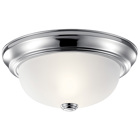 The 11.25 inch 2 Light Flush Mount in Chrome finish offers a transitional style featuring a satin-etched glass shade.  This beautiful flush mount blends well with a variety of decors.