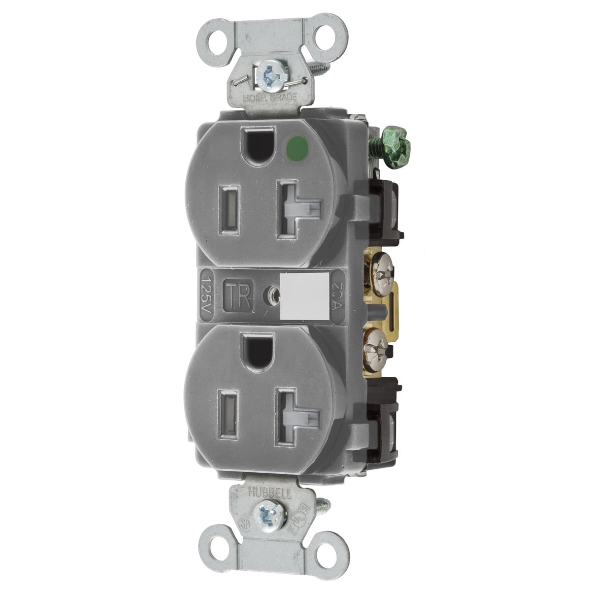 Straight Blade Devices, Tamper Resistant Duplex Receptacle, Hospital Grade, Hubbell-Pro, 20A 125V, 2-Pole 3- WireGrounding, 5-20R, Gray