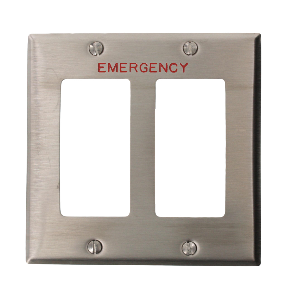 2-Gang Decora/GFCI Device Decora Wallplate Standard Size 302  Device Mount  Emergency In Red Lettering Satin Finish