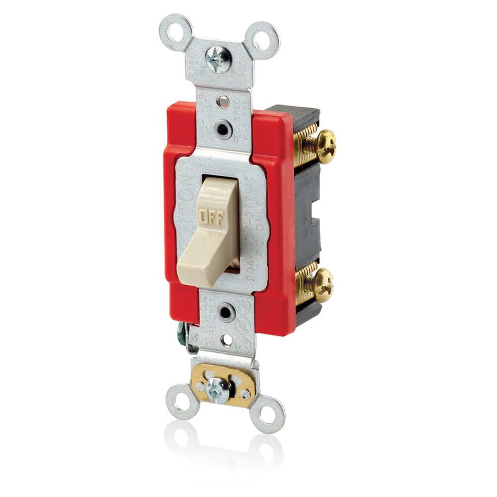 Switch Standard Antimicrobial Treated Toggle. Quiet Single Pole Assembled With External Wiring Clamps. 20A-120/277V Ac 1Hp At 120V. 2Hp At 240v - Ivory