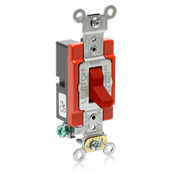 20 Amp, 120/277 Volt, Antimicrobial Treated Toggle, Standard Single-Pole AC Quiet Switch, Extra Heavy Duty Spec Grade, Self Grounding, Back & Side Wired - RED