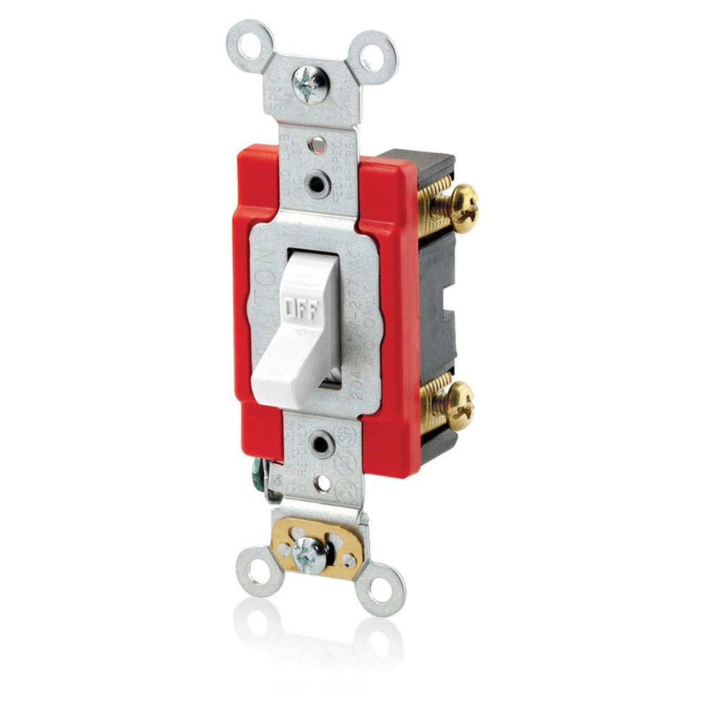 Switch Standard Antimicrobial Treated Toggle. Quiet Single Pole Assembled With External Wiring Clamps. 20A-120/277V Ac 1Hp At 120V. 2Hp At 240v - White