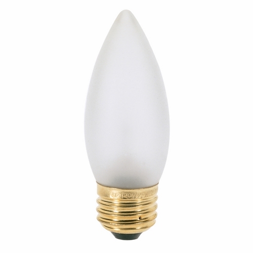 Incandescent Decorative Lamp, Designation: 25B11/F, 130 V, 25 WTT, B11 Shape, E26 Medium Base, Frosted, CC-2V Filament, 2500 HR, Lumens: 200 LM Initial, 3-7/8 IN Length, 1-3/8 IN Diameter