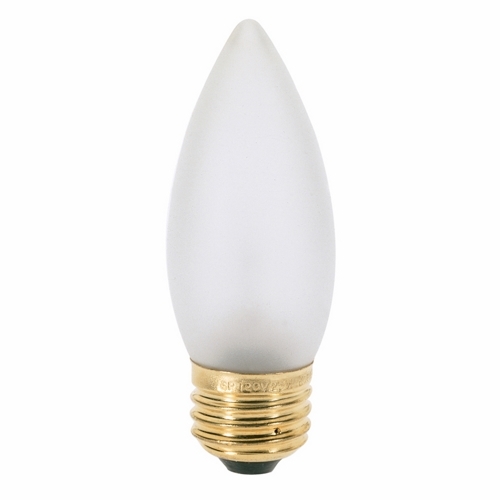 Incandescent Decorative Lamp, Designation: 40B11/F, 130 V, 40 WTT, B11 Shape, E26 Medium Base, Frosted, CC-2V Filament, 2500 HR, Lumens: 360 LM Initial, 3-7/8 IN Length, 1-3/8 IN Diameter