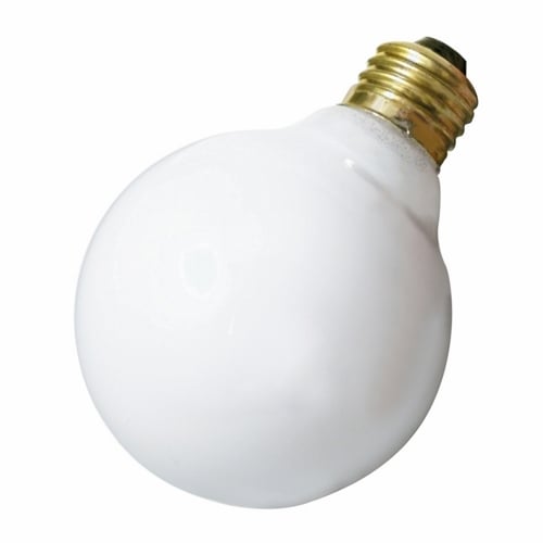 Incandescent Globe Lamp, Designation: 40G25/W, 130 V, 40 WTT, G25 Shape, E26 Medium Base, Gloss White, CC-9 Filament, 3000 HR, Lumens: 320 LM Initial, 4-3/8 IN Length, 3-1/8 IN Diameter