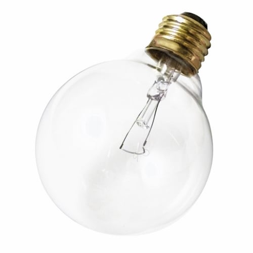 Incandescent Globe Lamp, Designation: 40G25/220V, 220 V, 40 WTT, G25 Shape, E26 Medium Base, Clear, CC-9 Filament, 2500 HR, Lumens: 212 LM Initial, 4-3/8 IN Length, 3-1/8 IN Diameter