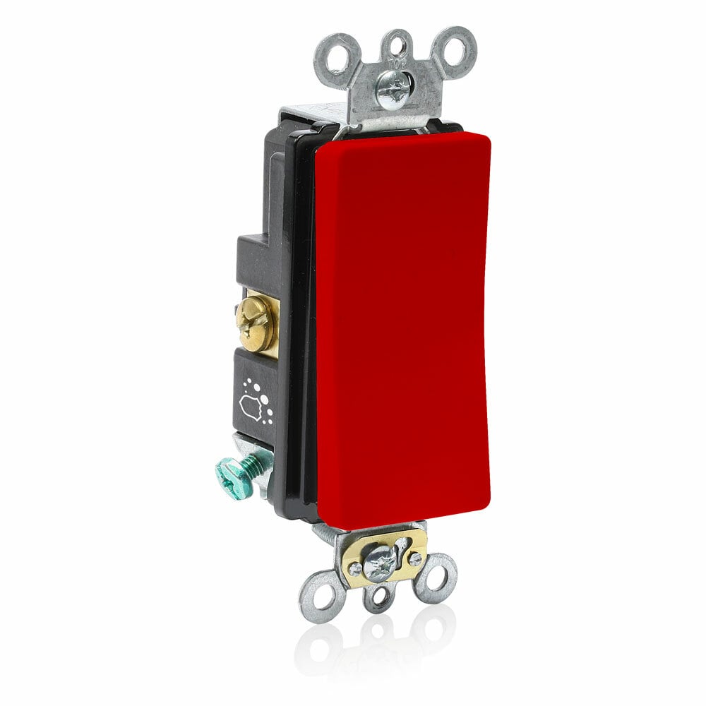 Switch Standard Antimicrobial Treated Decora Plus, Quiet Single Pole 20A-120/277V Ac 1Hp At 120V, 2Hp At 240V -  Red