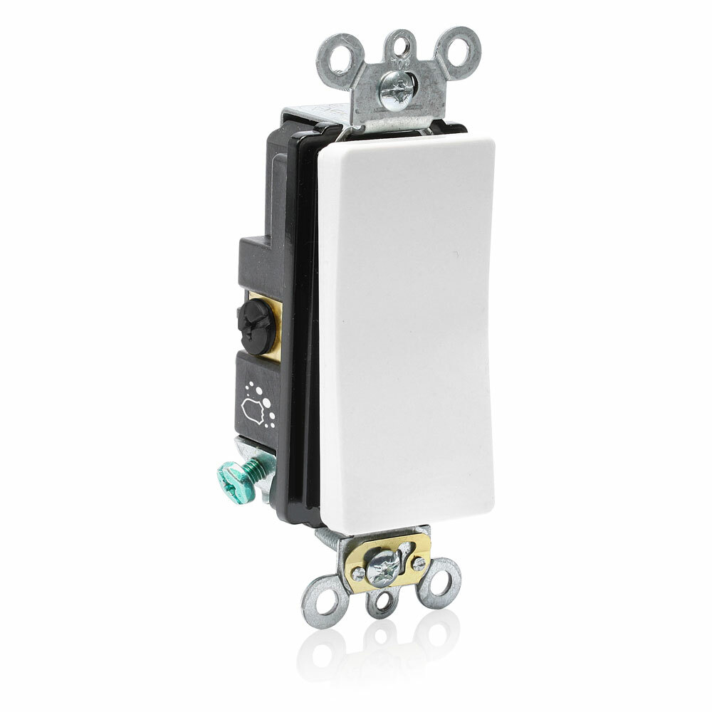 Switch Standard Antimicrobial Treated Decora Plus, Quiet 3 Way 20A-120/277V AC 1hp At 120V, 2Hp At 240V, Strap With Plaster Ears, Self Grounding Clip - White