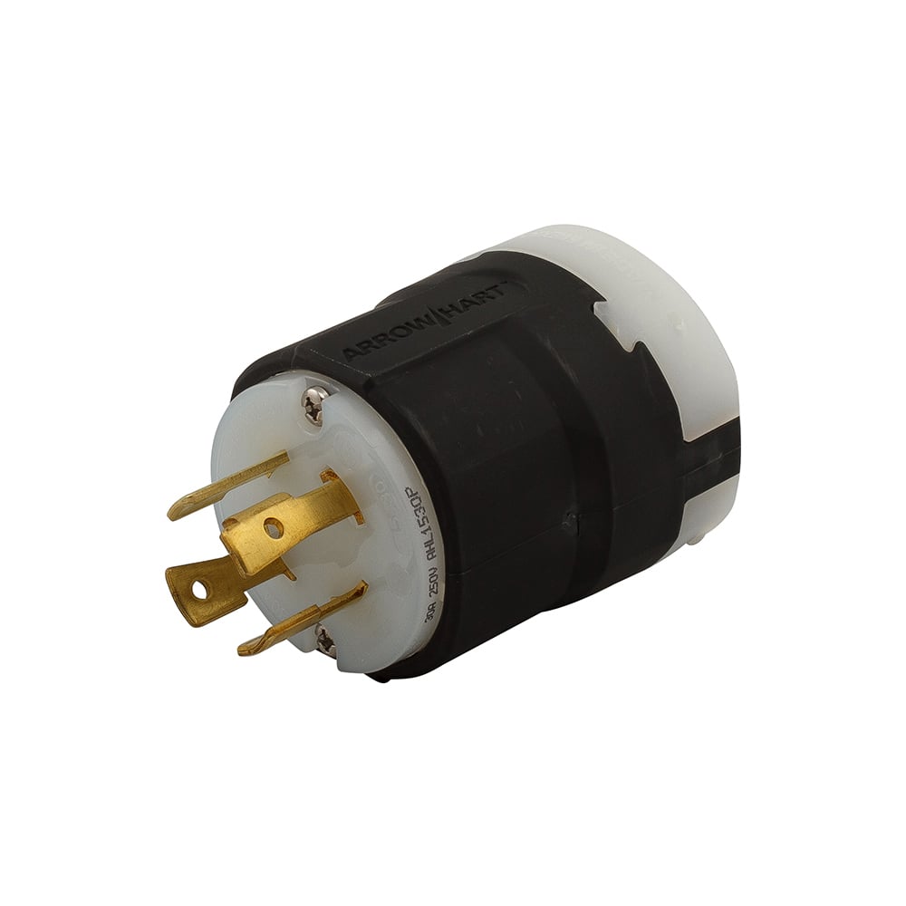 Eaton locking plug, #16-8 AWG, 30A, Industrial, 250V, Back wiring, Black, white, Ultra grip, L15-30, Three-pole, Four-wire, Nylon