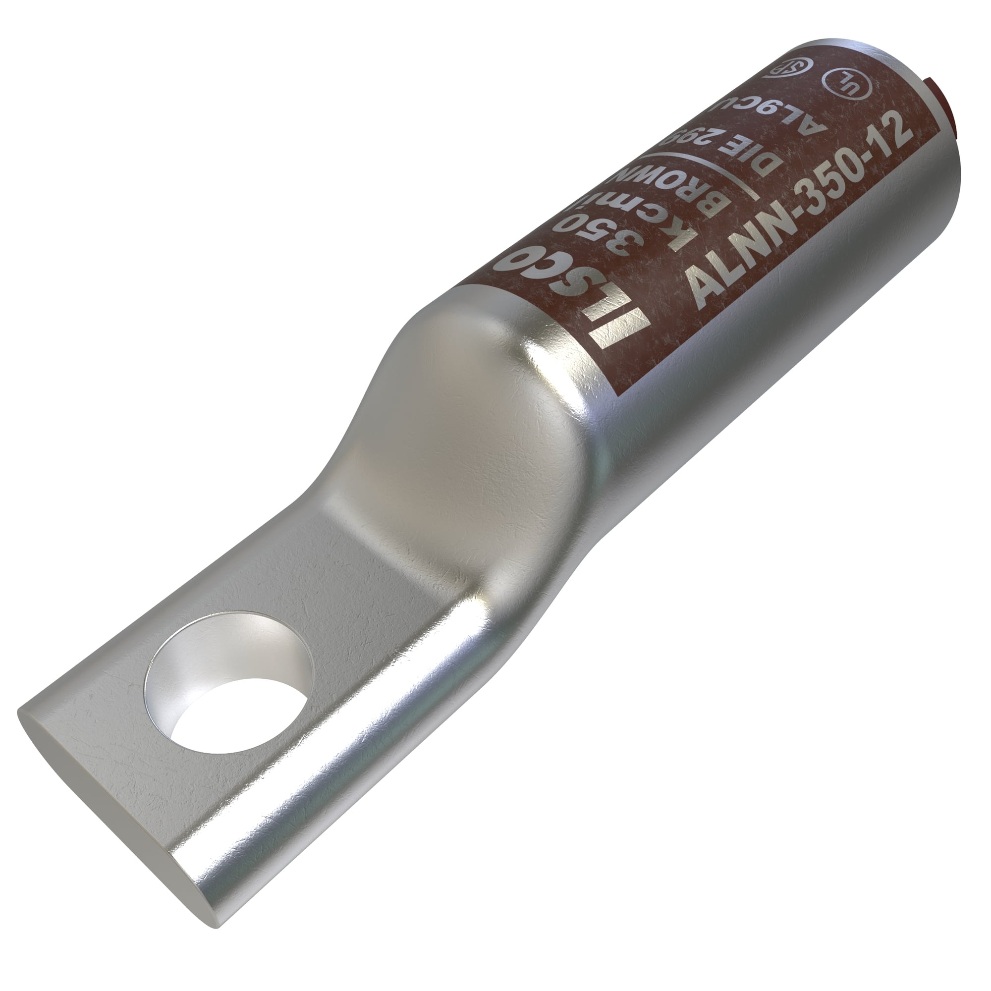 Surecrimp Aluminum Compression Lug, Conductor Size 350, 2 Holes, 3/8in Bolt Size, 1in Hole Spacing, Narrow Tang, Long Barrel, No Sight Window, Tin Plated, UL, CSA