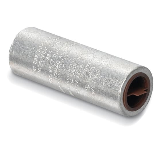 Aluminum Straight Splices, 477-500 kcmil or Compact 600 kcmil AL-CU, ACSR 397.5 (26/7) and 477 (18/1) 500 Compressed, installing dies 106A, 300, 317, 1 5/16, 14A.  Length 3-7/8 inch x 1-21/64 inch Outside Diameter.  Oil Stop.  Oxide Inhibitor.  Pink Caps.