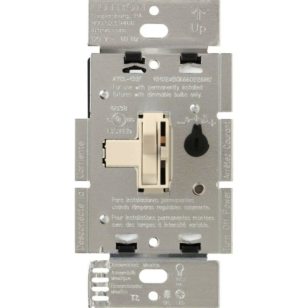 Ariadni Dimmer for 250W CFL/LED, 600W inc/hal, or Lutron Hi-Lume A-Series LTE LED Driver, clamshell packaging in light almond