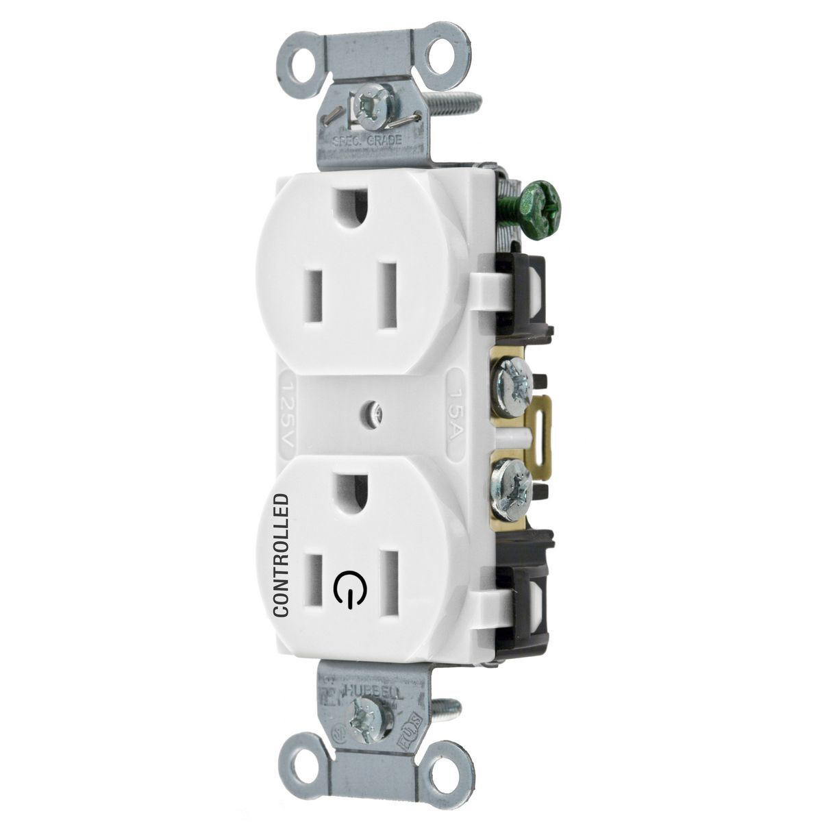 Straight Blade Devices, Receptacles, Duplex, 1/2 Load Controlled, 15A 125V, 2-Pole 3-Wire Grounding, 5-15R, Back and Side Wired, White
