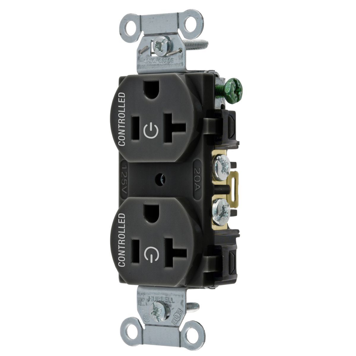 Straight Blade Devices, Receptacles, Duplex, Load Controlled, 20A 125V, 2-Pole 3-Wire Grounding, 5-20R, Back and Side Wired, Black