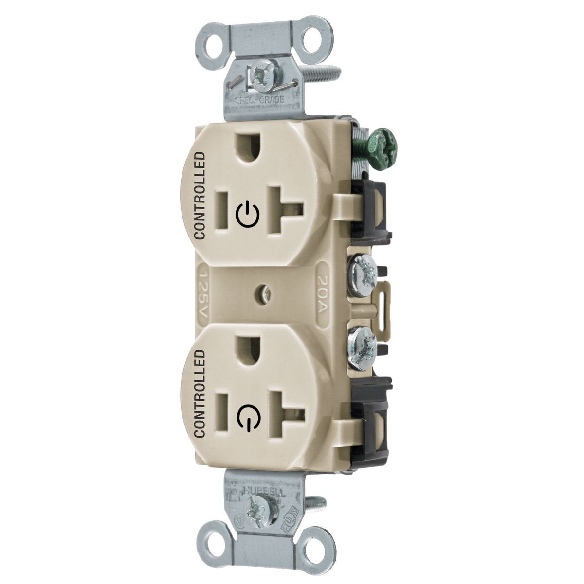 Straight Blade Devices, Receptacles, Duplex, Load Controlled, 20A 125V, 2-Pole 3-Wire Grounding, 5-20R, Back and Side Wired, Light Almond