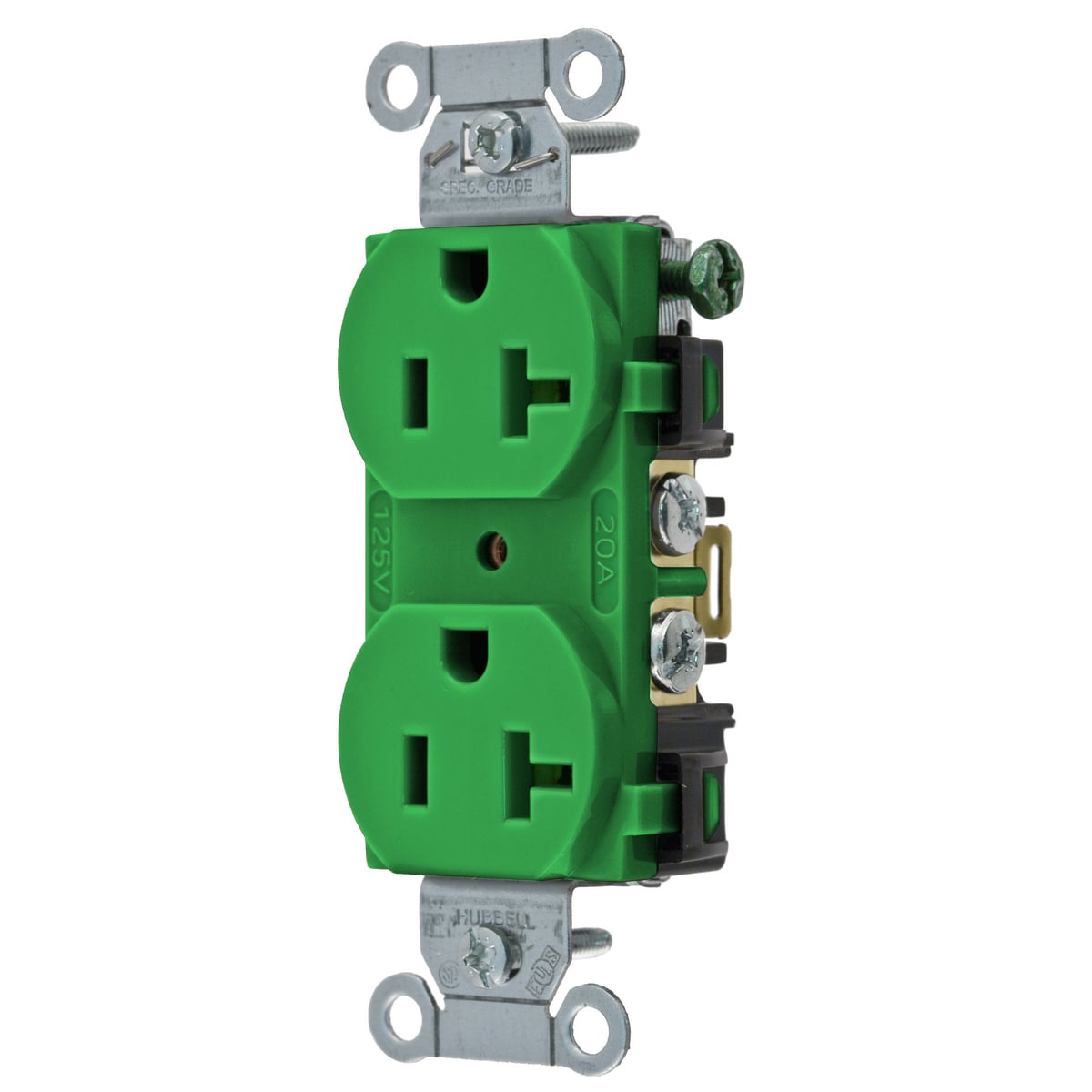 RCPT, DUP SB, COM GRD, 20A 125V, B/S, GN