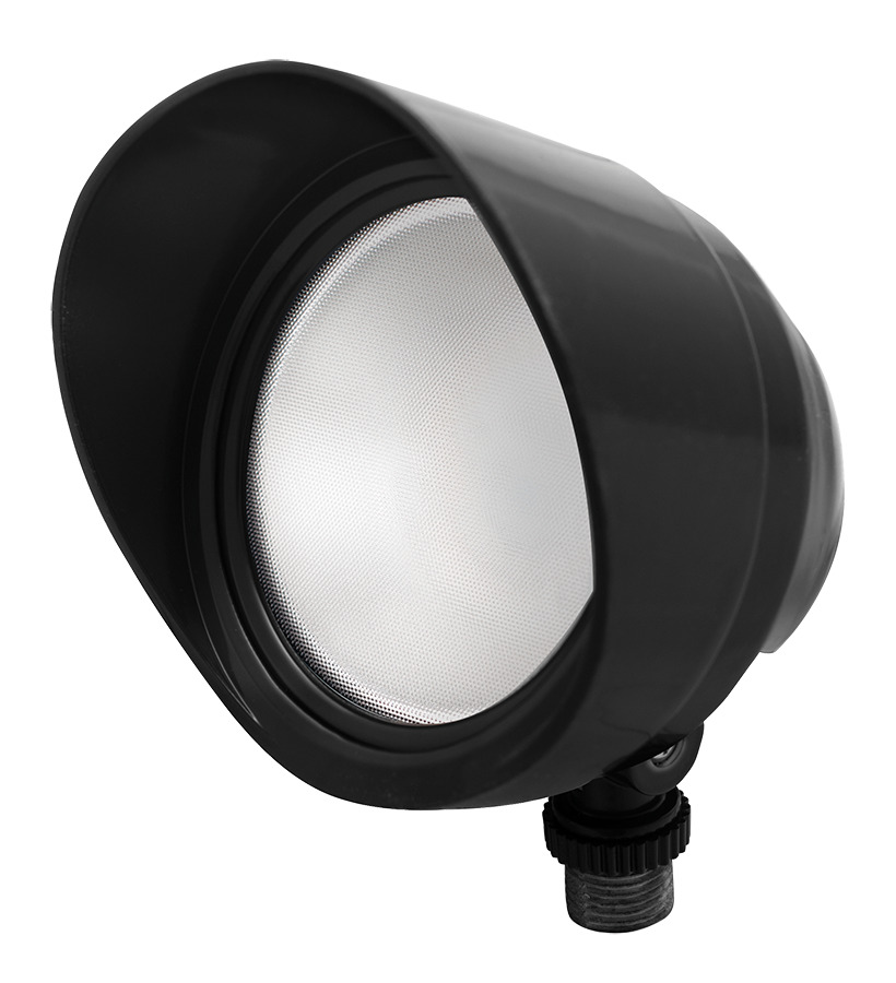 Bullet Flood, 12W, 3000k, LED 120V with Hood & Lens, Black