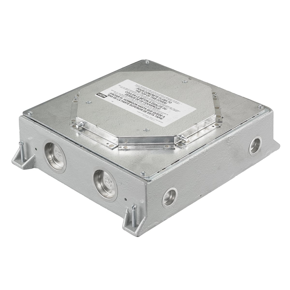 SystemOne ETERNAL Series Concrete Floorboxes, Cast Iron Box, Recessed, 4-Gang CFB Series Box for Round Covers, 4.00" Minimum Depth of Pour, Corrosion Resistant Paint