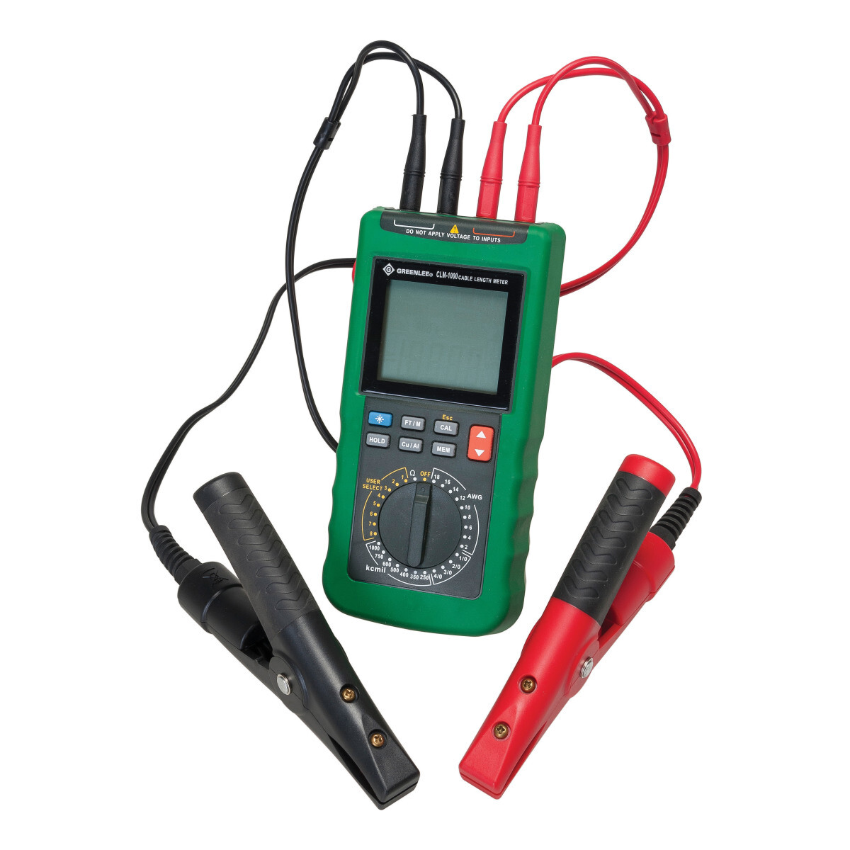 Measures these AWG wire gages: 18, 16, 14, 12, 10, 8, 6,4, 2 , 1/0, 2/0, 3/0, 4/0.  Measures these kcmil wire sizes: 250, 350, 400, 500, 600, 750, 1000.  Eight user-programmable settings for other gages.  Powered by (6) 1.5V AA batteries.  Replacement calibration rods (pair) available as CLM-ROD, UPC 02721.  Replacement Kelvin clips (pair) available as CLM-CLIPS, UPC 02722.