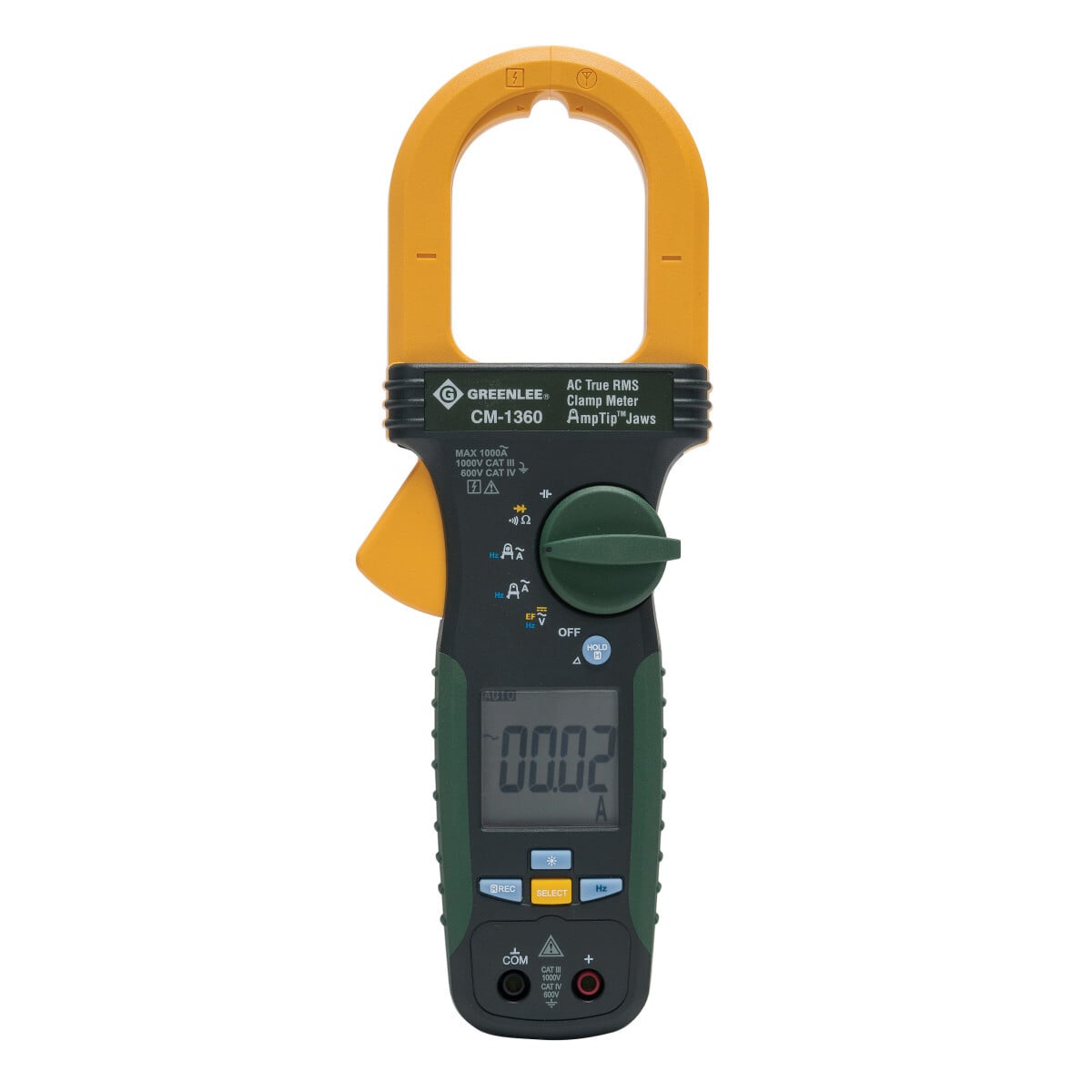 1000A AC True RMS Clamp Meter.  Measures AC current.  AC  voltage measurement with digital low pass filter for accurate readings on variable frequency drives.  Also measures DC voltage, resistance, capacitance and frequency.  Tests continuity and diodes.  Flashlight inside clamp jaw for easier work in dark locations.  Backlight & relative mode for added versatility.  AmpTip increases accuracy on small wires and low current.  Two voltage detection modes - non-contact or using a single test lead.  Data hold.     Recording of Maximum, Minimum, and Average readings.  Lifetime Limited Warranty.