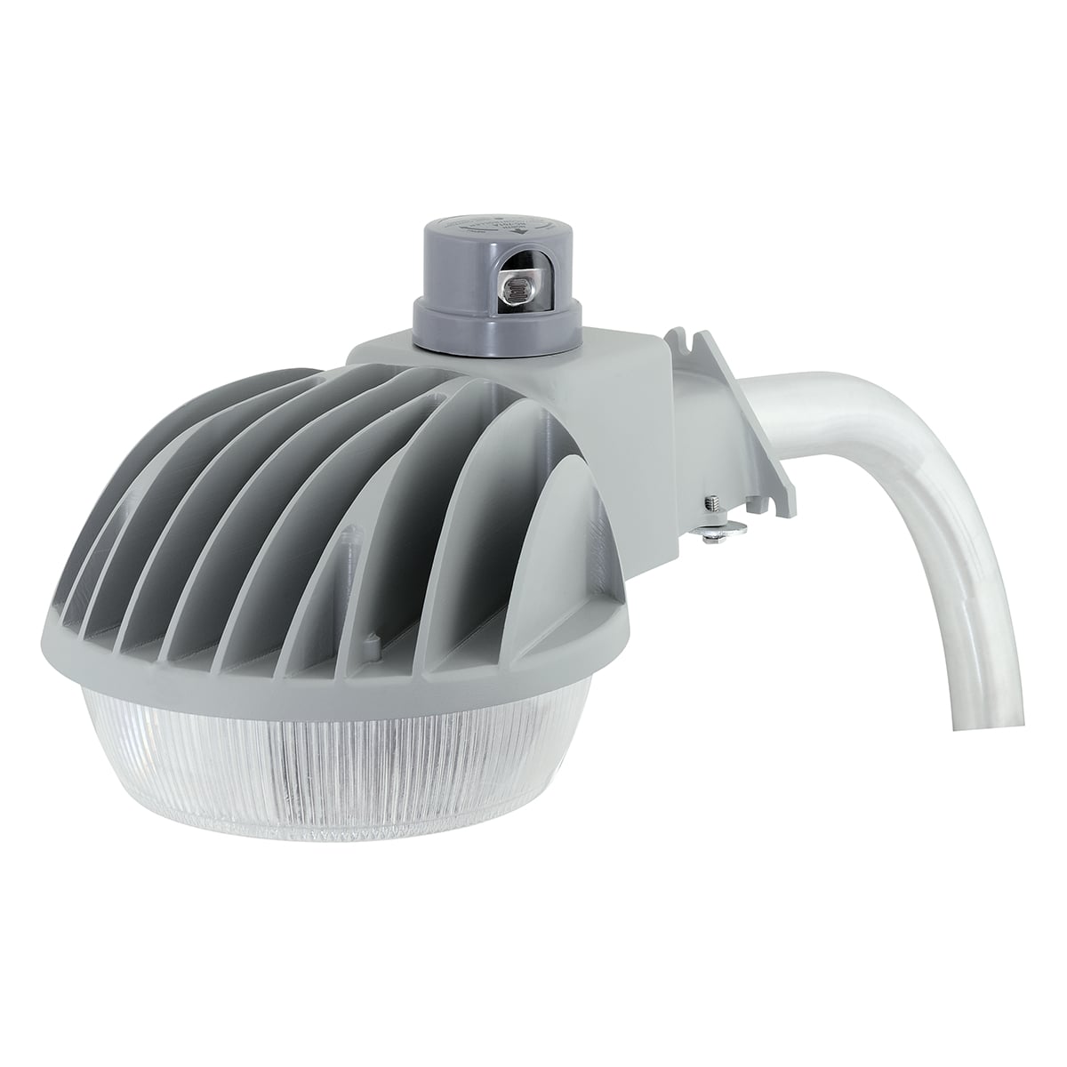 Dusk-to-dawn wall mount application that offers h.i.d. energy savings and safety/security lighting.