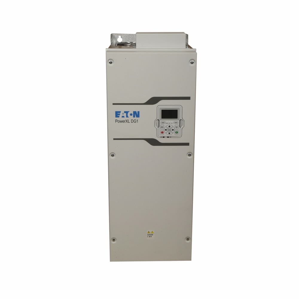 PowerXL DG1 AF Drive, 380-500V input 37 kW 50 Hp CT 3-phase 50/60 Hz 143A output IP54/type 12 enclosure FR5 LCD display Internal EMC filter & DC choke EtherNet, RS-485, BACnet MS/TP, Modbus TCP & RTU ports 2 expansion slots
