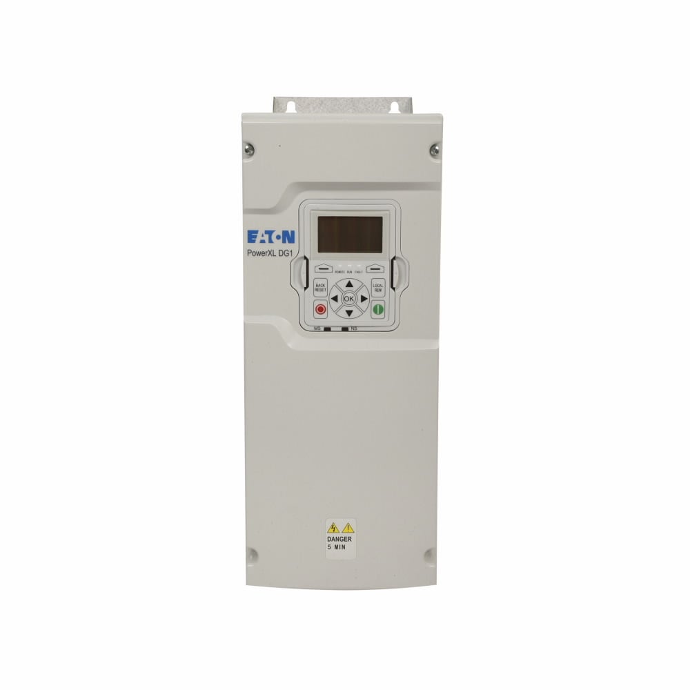 PowerXL DG1 AF Drive, 380-500V input 11 kW 15 Hp CT 3-phase 50/60 Hz 23A output IP21/type 1 enclosure FR3 LCD display Internal EMC filter & DC choke EtherNet, RS-485, BACnet MS/TP, Modbus TCP & RTU ports 2 expansion slots Brake chopper