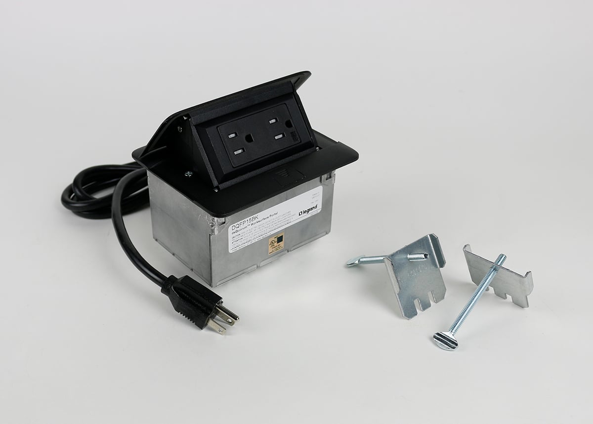 Dequorum; Flip-Up Table Box Series Single Flip-Up Unit; 15 Amp, Steel, Black