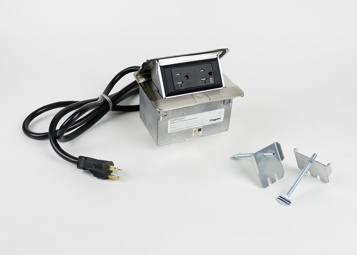 Dequorum; Flip-Up Table Box Series Single Flip-Up Unit; 20 Amp, Steel, Brushed Stainless Steel