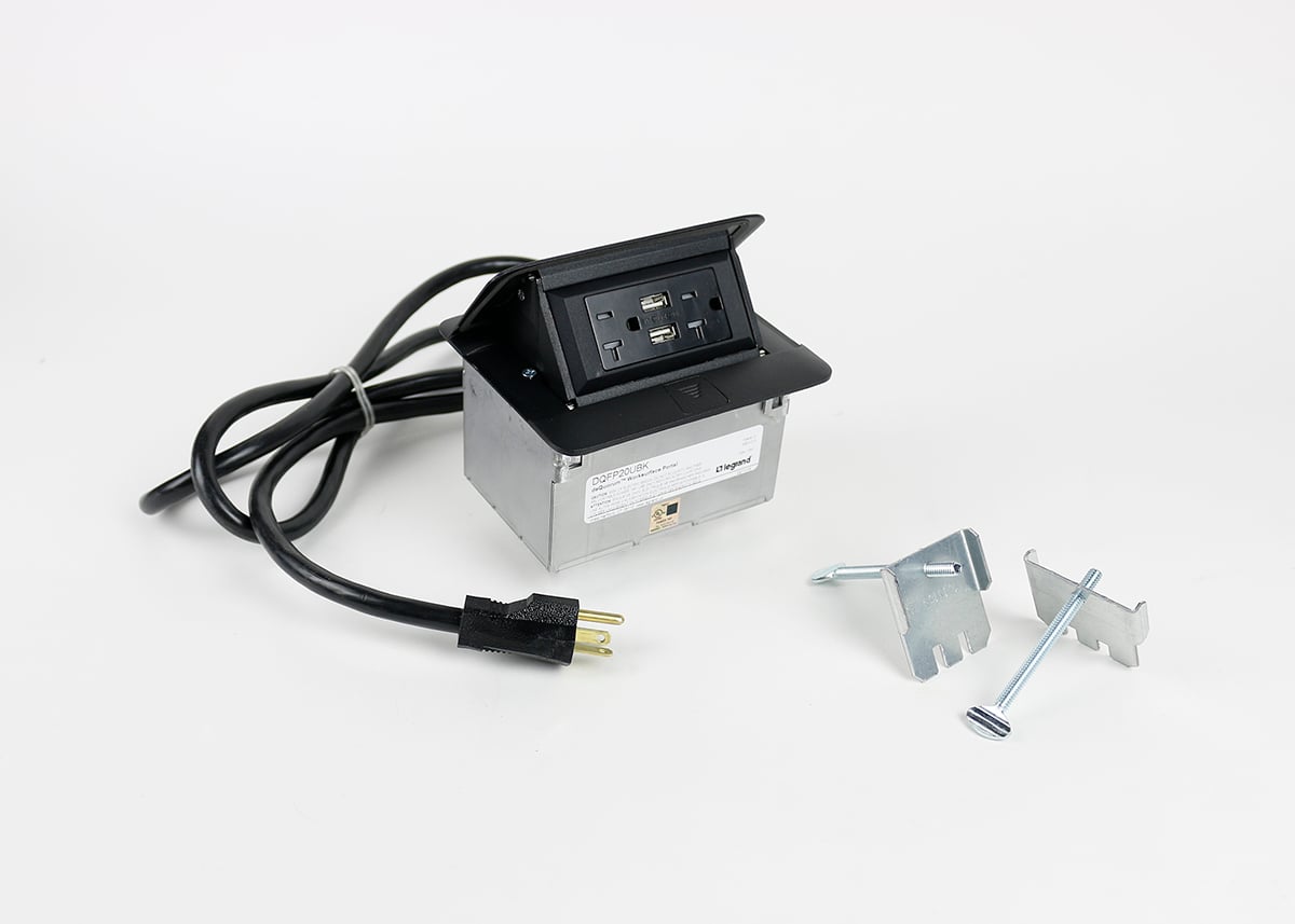 Dequorum; Flip-Up Table Box Series Single Flip-Up Unit With USB; 20 Amp, Steel, Black
