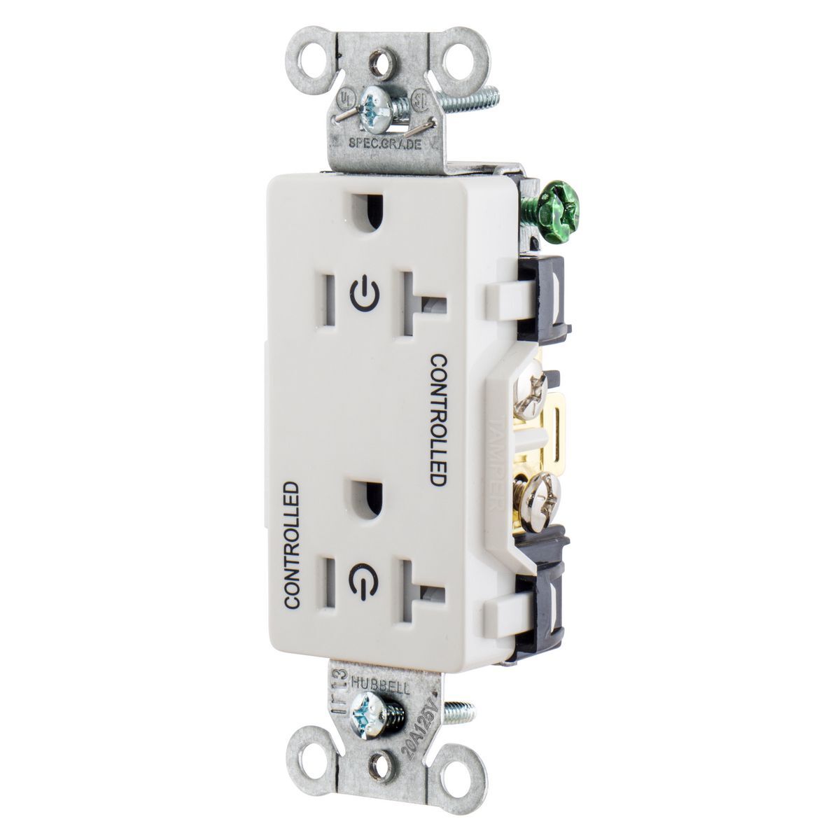 Straight Blade Devices, Receptacles, Decorator Duplex,  Load Controlled, 20A 125V, 2-Pole 3-Wire Grounding, 5-20R, Back and Side Wired, White