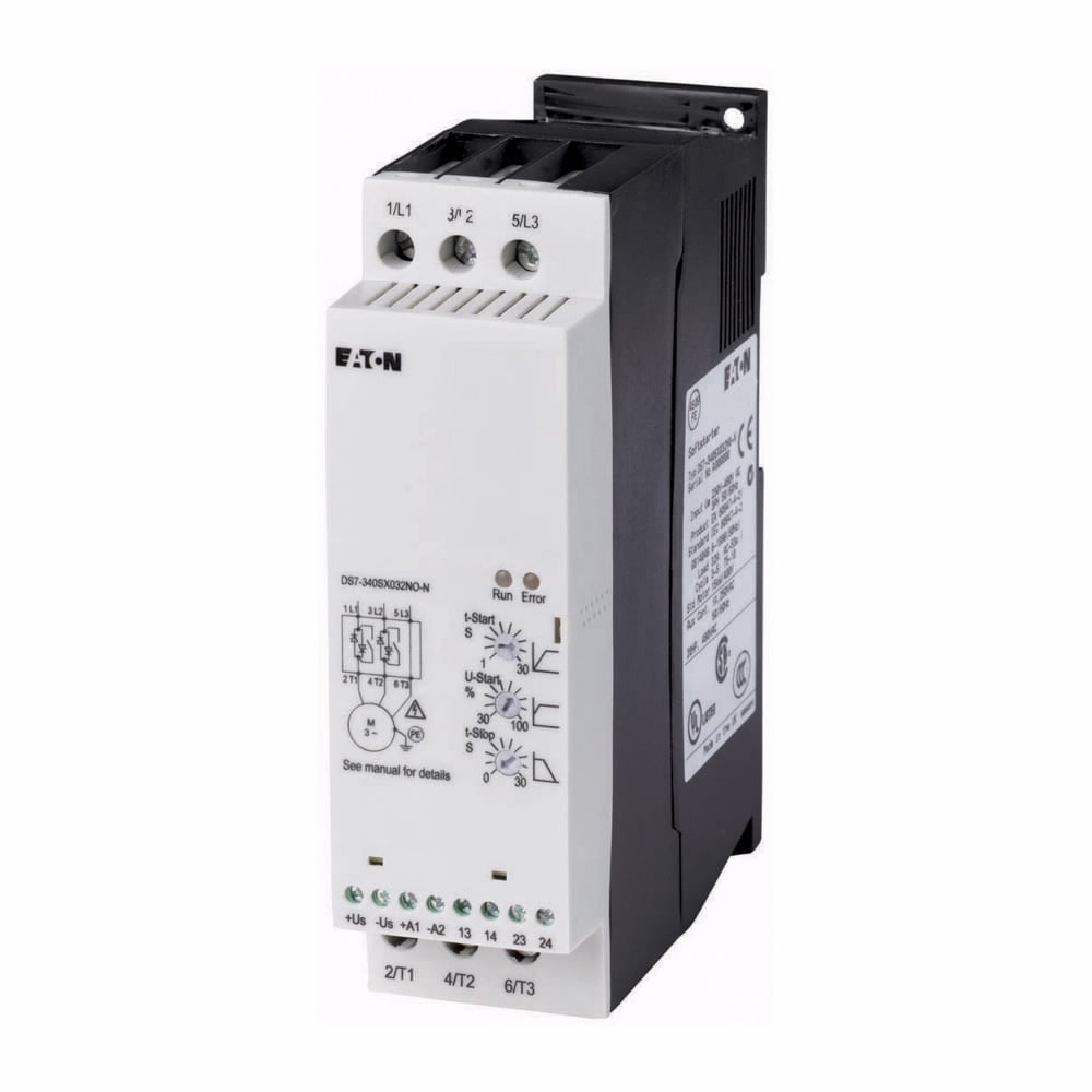 Eaton DS7 soft start controller, Frames 3 and 4, 70 A, 50 hp, 480 V, 110/230 Vac, Internal bypass, IP20, HJD3250 circuit breaker, 200 A class RK5 max fuse, Generation 7 series