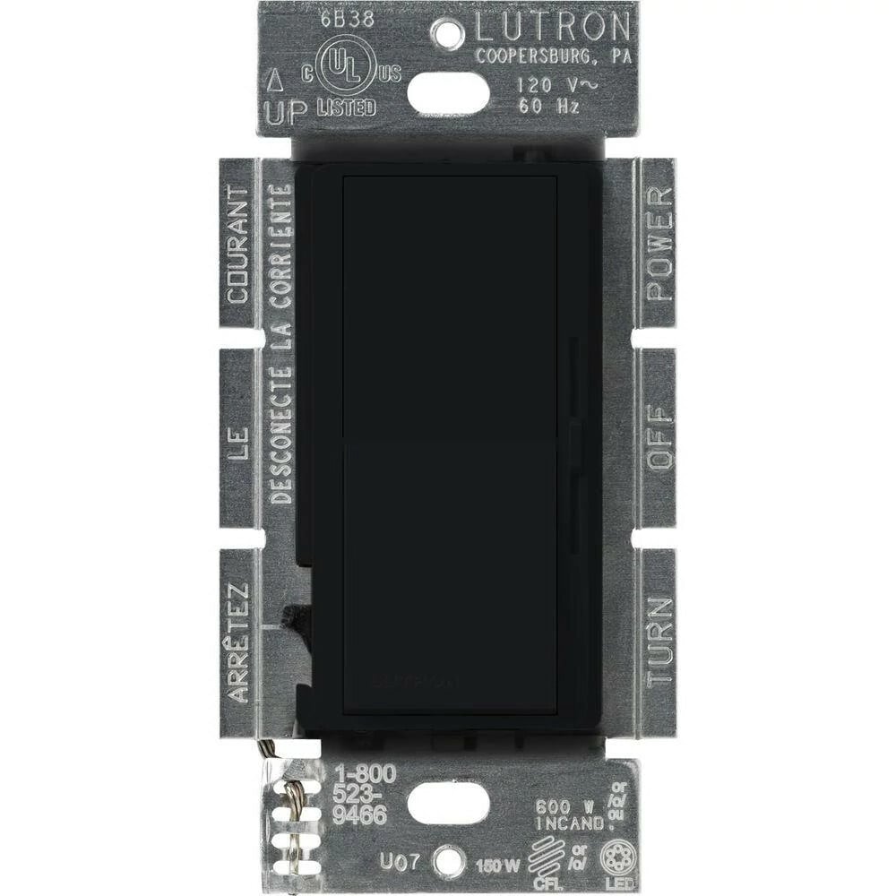 Diva gloss dimmer for 250W CFL/LED, 600W inc/hal, or Lutron Hi-Lume A-Series LTE LED Driver in black