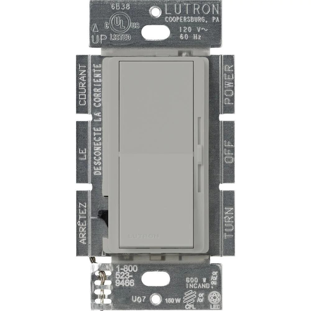 Diva gloss dimmer for 250W CFL/LED, 600W inc/hal, or Lutron Hi-Lume A-Series LTE LED Driver in gray