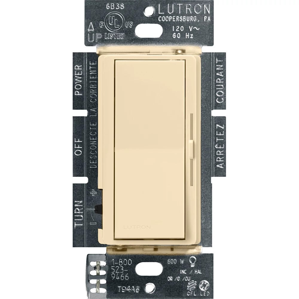Diva gloss dimmer for 250W CFL/LED, 600W inc/hal, or Lutron Hi-Lume A-Series LTE LED Driver in ivory