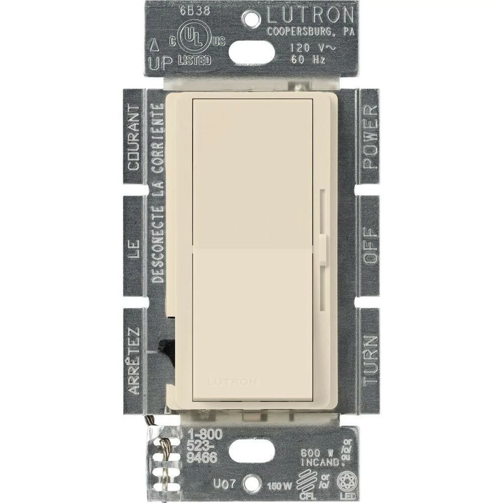 Diva gloss dimmer for 250W CFL/LED, 600W inc/hal, or Lutron Hi-Lume A-Series LTE LED Driver in light almond