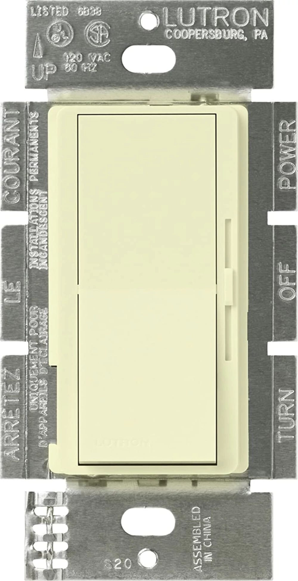 Diva Dimmer - Gloss Finish, Fluorescent or LED Dimming with 0-10V Ballasts and Drivers, Single-pole/3-way, 120-277V/50mA/8A in almond