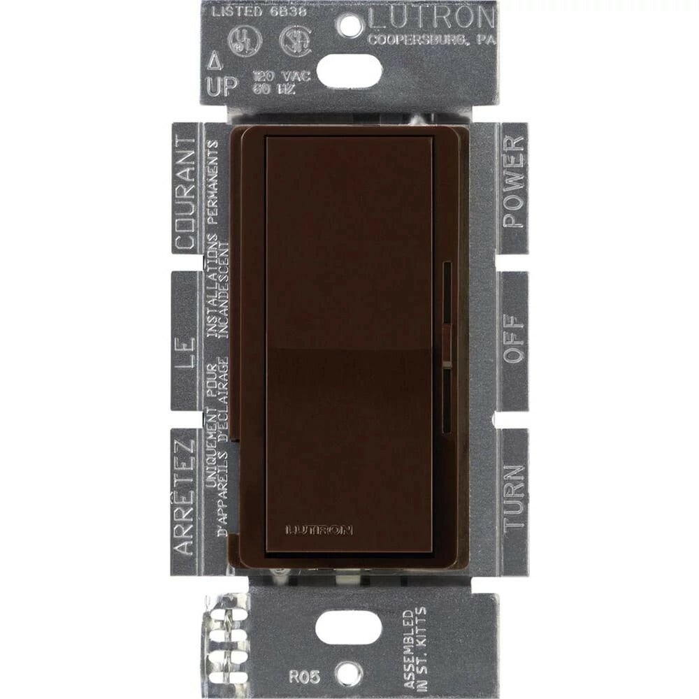 Diva Dimmer - Gloss Finish, Fluorescent or LED Dimming with 0-10V Ballasts and Drivers, Single-pole/3-way, 120-277V/50mA/8A in brown