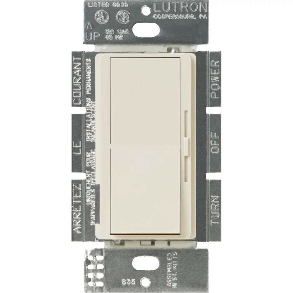 Diva Dimmer - Gloss Finish, Fluorescent or LED Dimming with 0-10V Ballasts and Drivers, Single-pole/3-way, 120-277V/50mA/8A in light almond