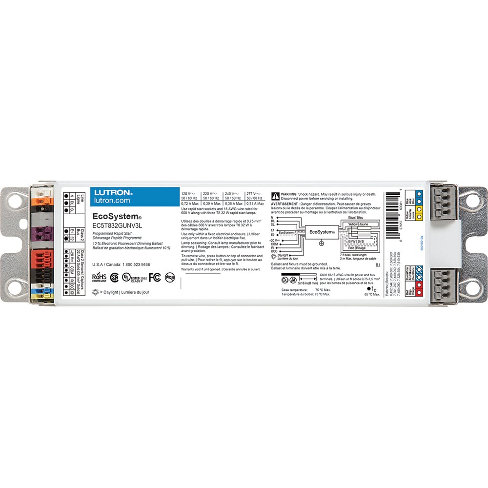 EcoSystem 10 percent 3-Wire and EcoSystem Digital Link Controlled T8 Linear and U-Bent 3 lamps, ballast factor of .85, with leads,  G-can 32W/120/277V