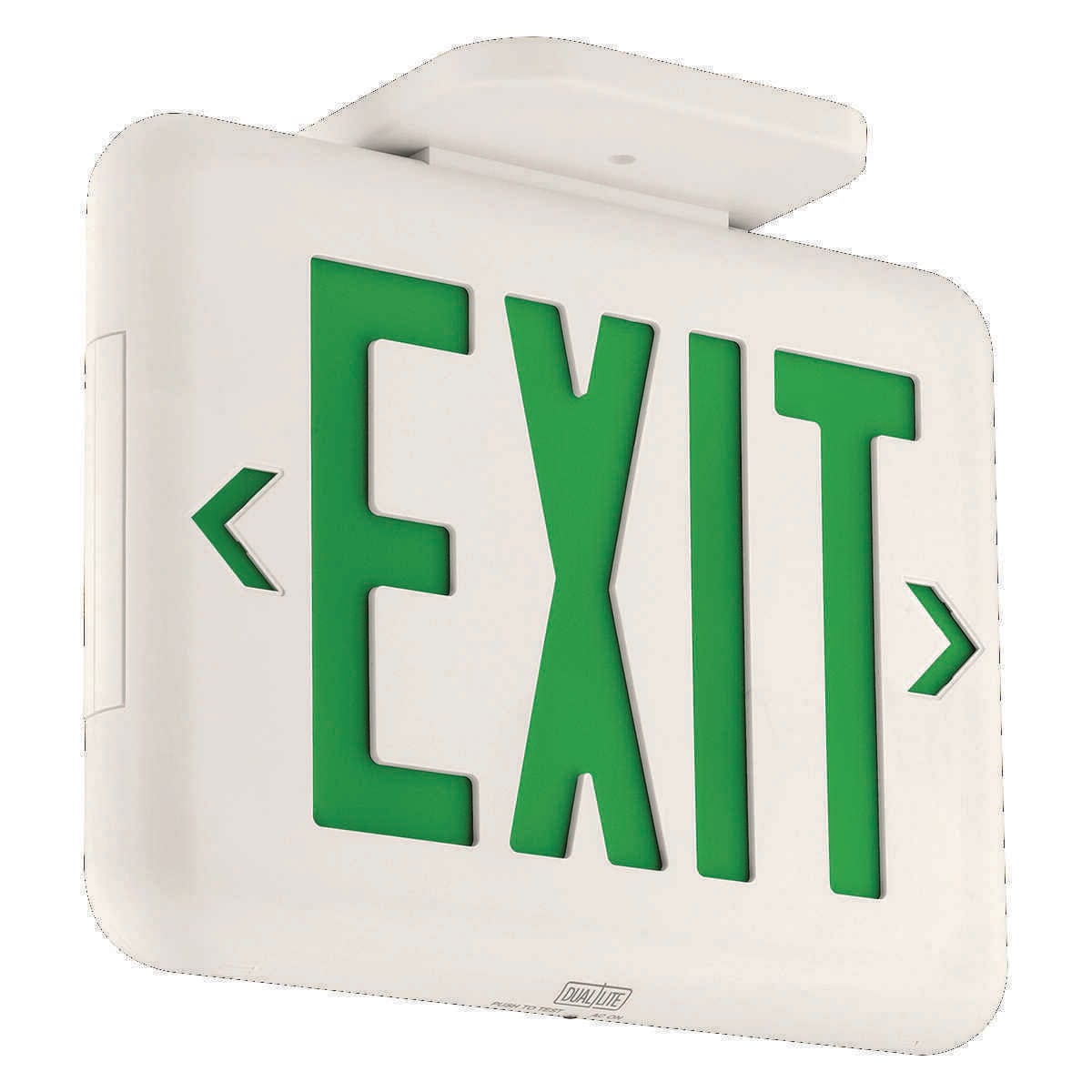 EVE Series LED exit sign, Face style: Universal Face, Letter Color: Green, Housing Finish: White, Operation: AC Only, Voltage Rating: 120/277 VAC.