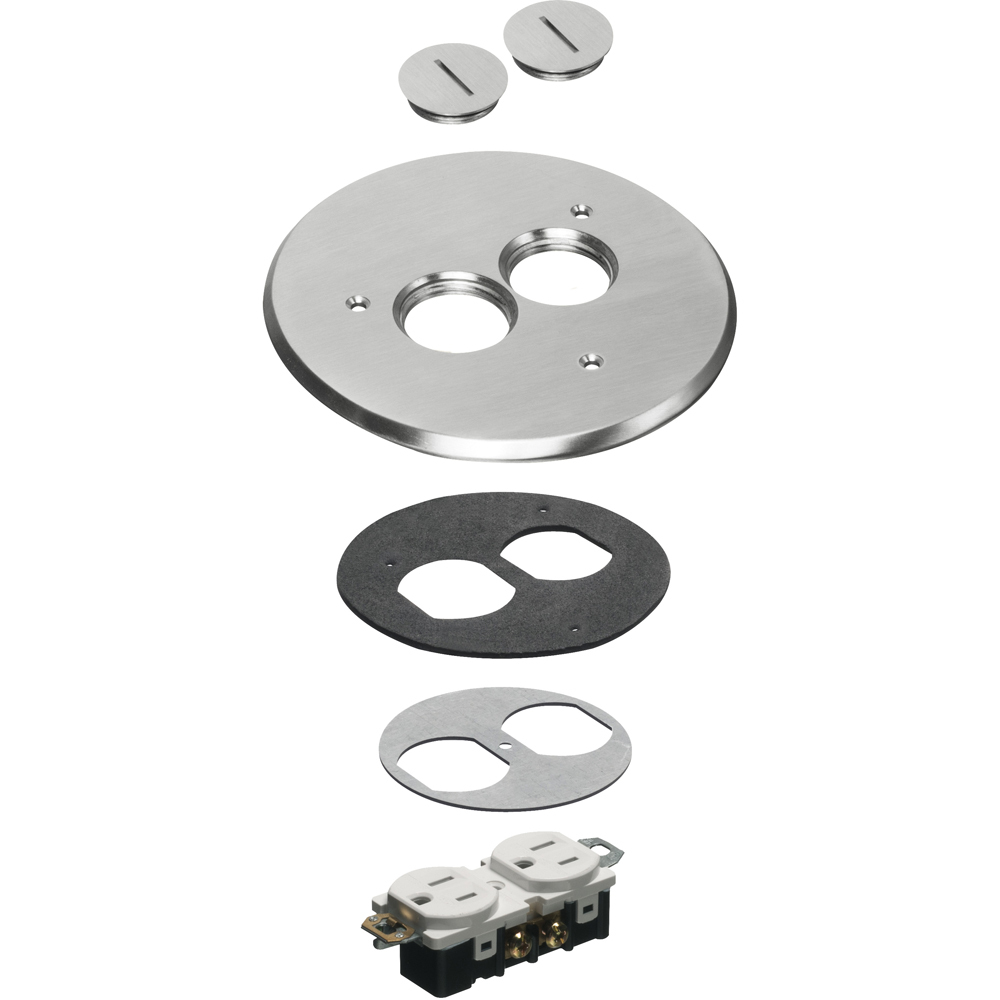 6" round nickel plated with 2 threaded plugs cover kit.