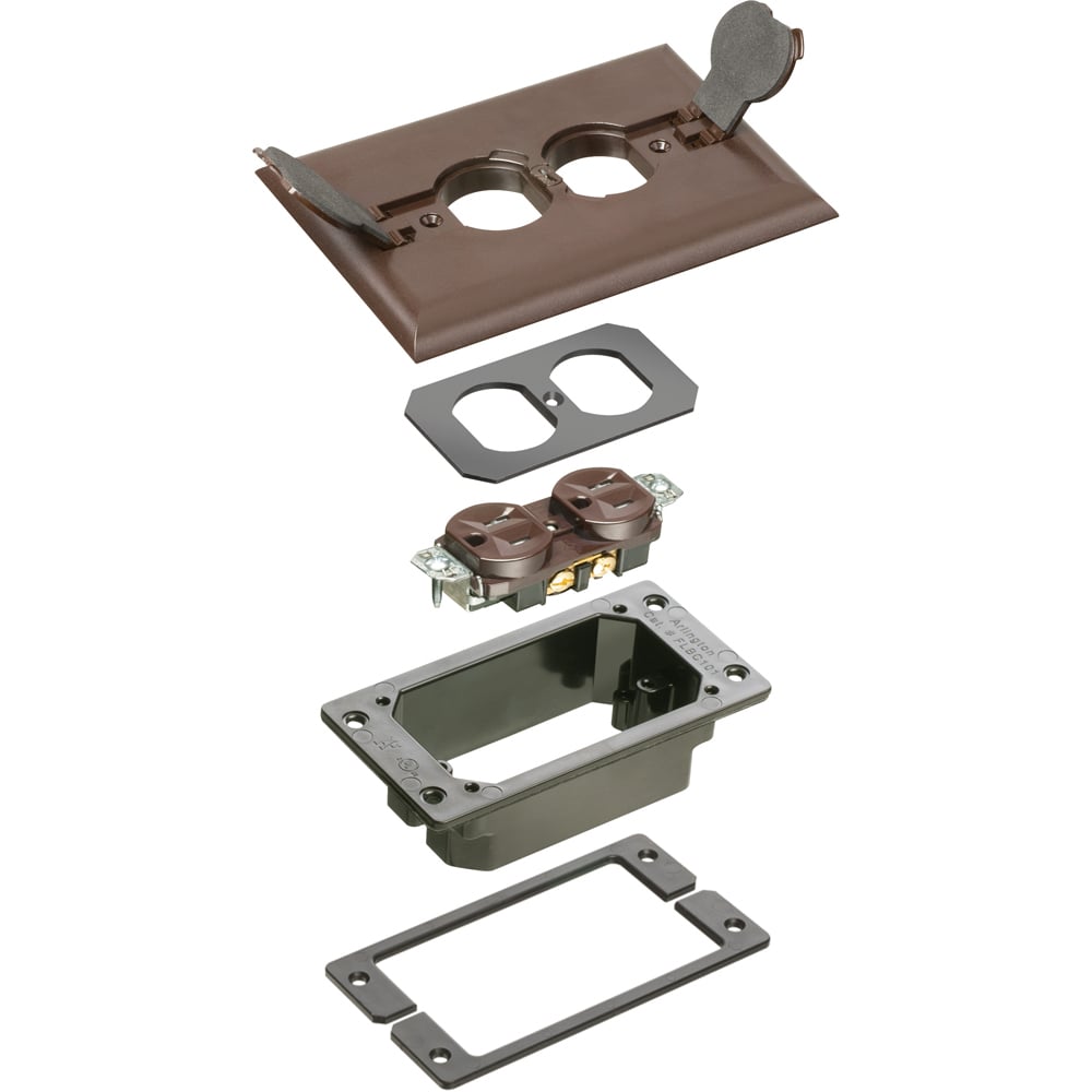 Trim kits for Arlington's Non Metallic concrete floor boxes. Brown. Flip Lid