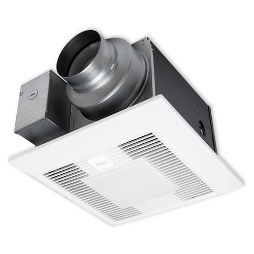 WhisperGreen Select Pick-A-Flow Speed Selector 50, 80 or 110 CFM fan with DC Motor, <0.3 sone, (2) replaceable, 7W ESTAR rated, GU24 base LED lamps included, Select up to 3 Plug 'N Play modules. Flex-Z Fast installation bracket, Integrated dual 4" or 6" duct adaptor