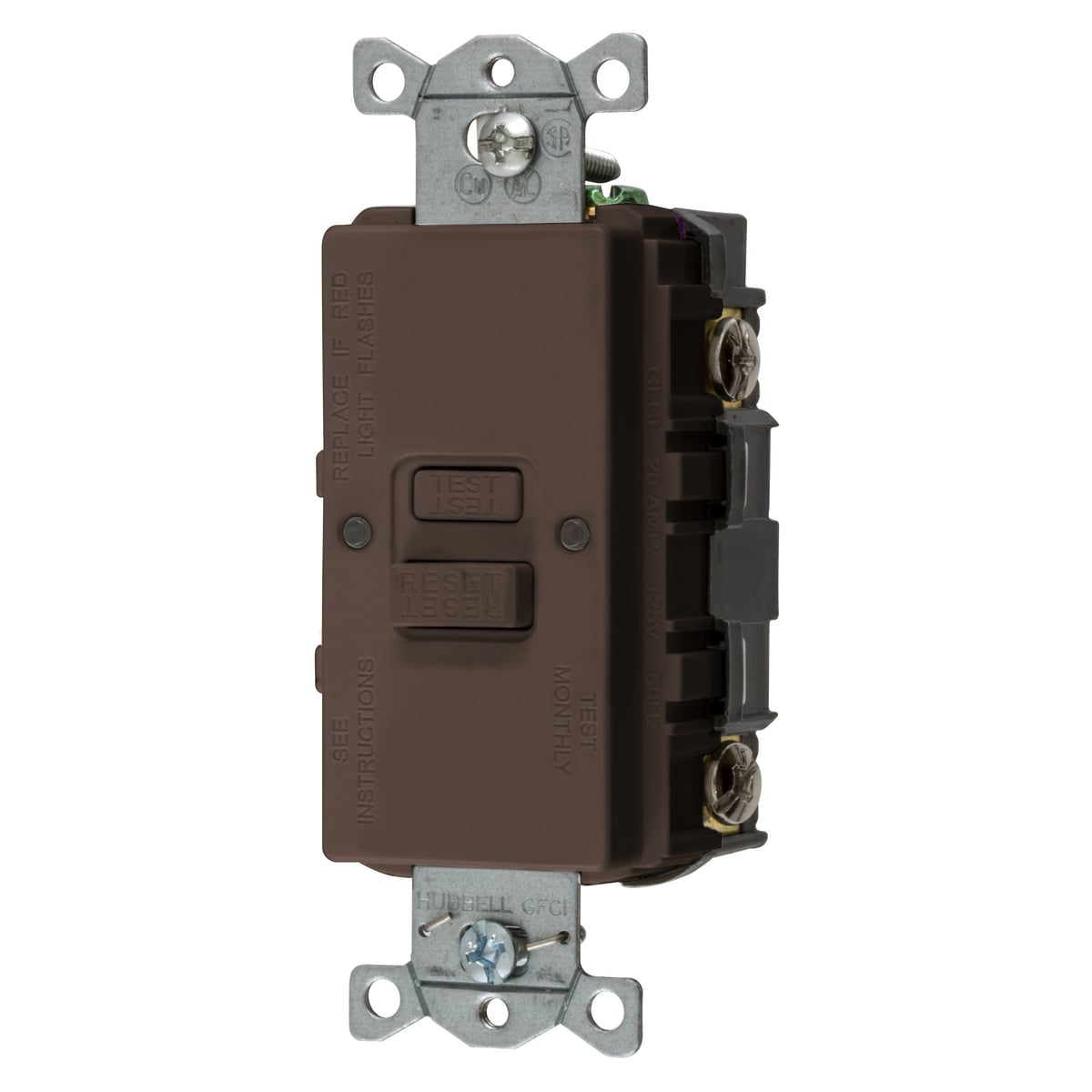 Power Protection Devices, Self Test Faceless GFCI, 20A 125V, 2-Pole 3-Wire Grounding, Brown