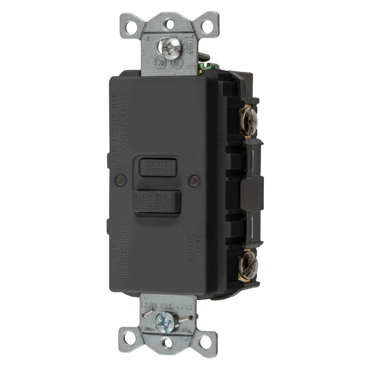 Power Protection Devices, Self Test Faceless GFCI, 20A 125V, 2-Pole 3-Wire Grounding, Black