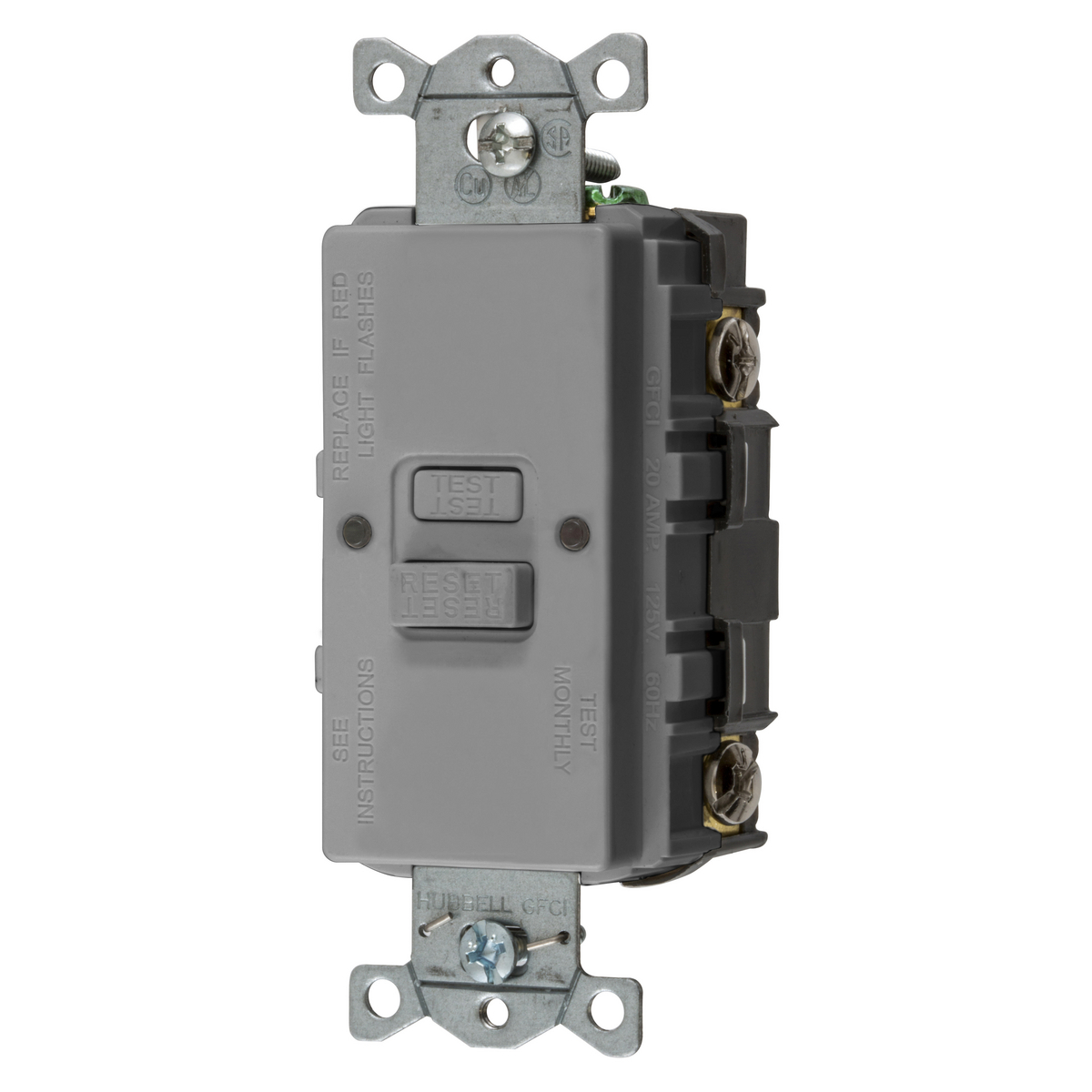 Power Protection Devices, Self Test Faceless GFCI, 20A 125V, 2-Pole 3-Wire Grounding, Gray