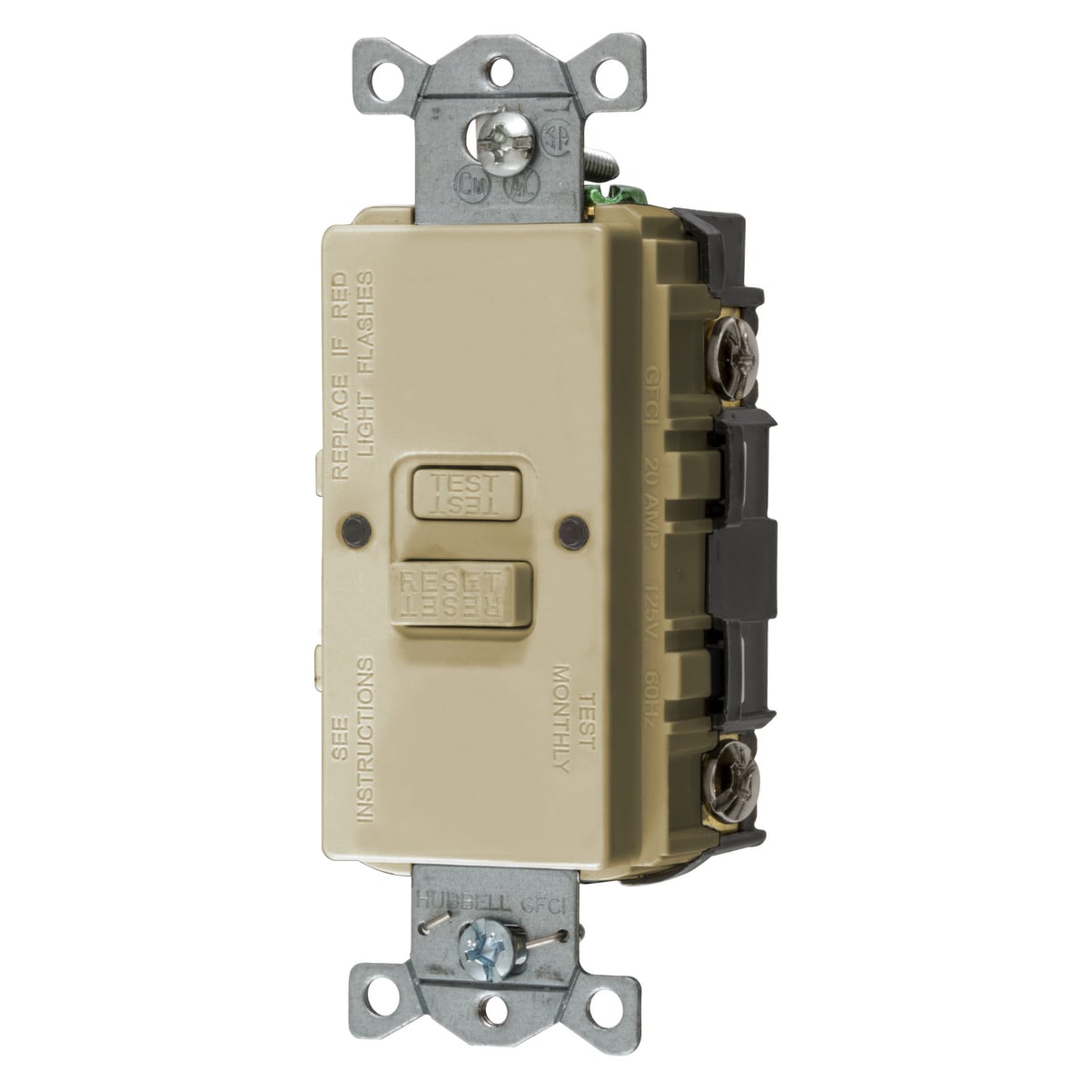 Power Protection Devices, Self Test Faceless GFCI, 20A 125V, 2-Pole 3-Wire Grounding, Ivory