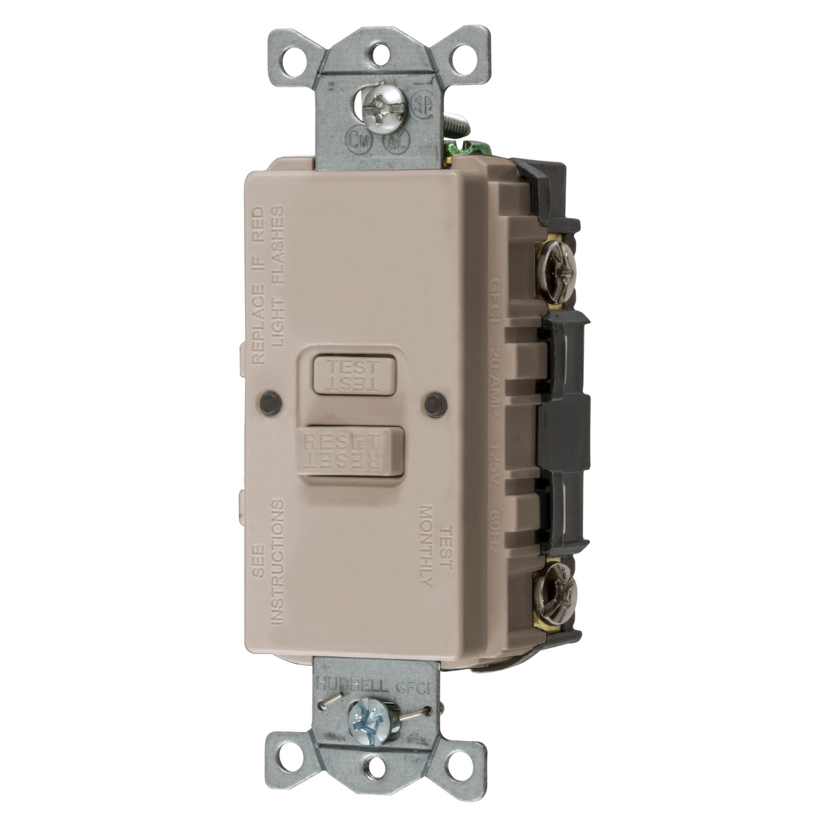 Power Protection Devices, Self Test Faceless GFCI, 20A 125V, 2-Pole 3-Wire Grounding, Light Almond