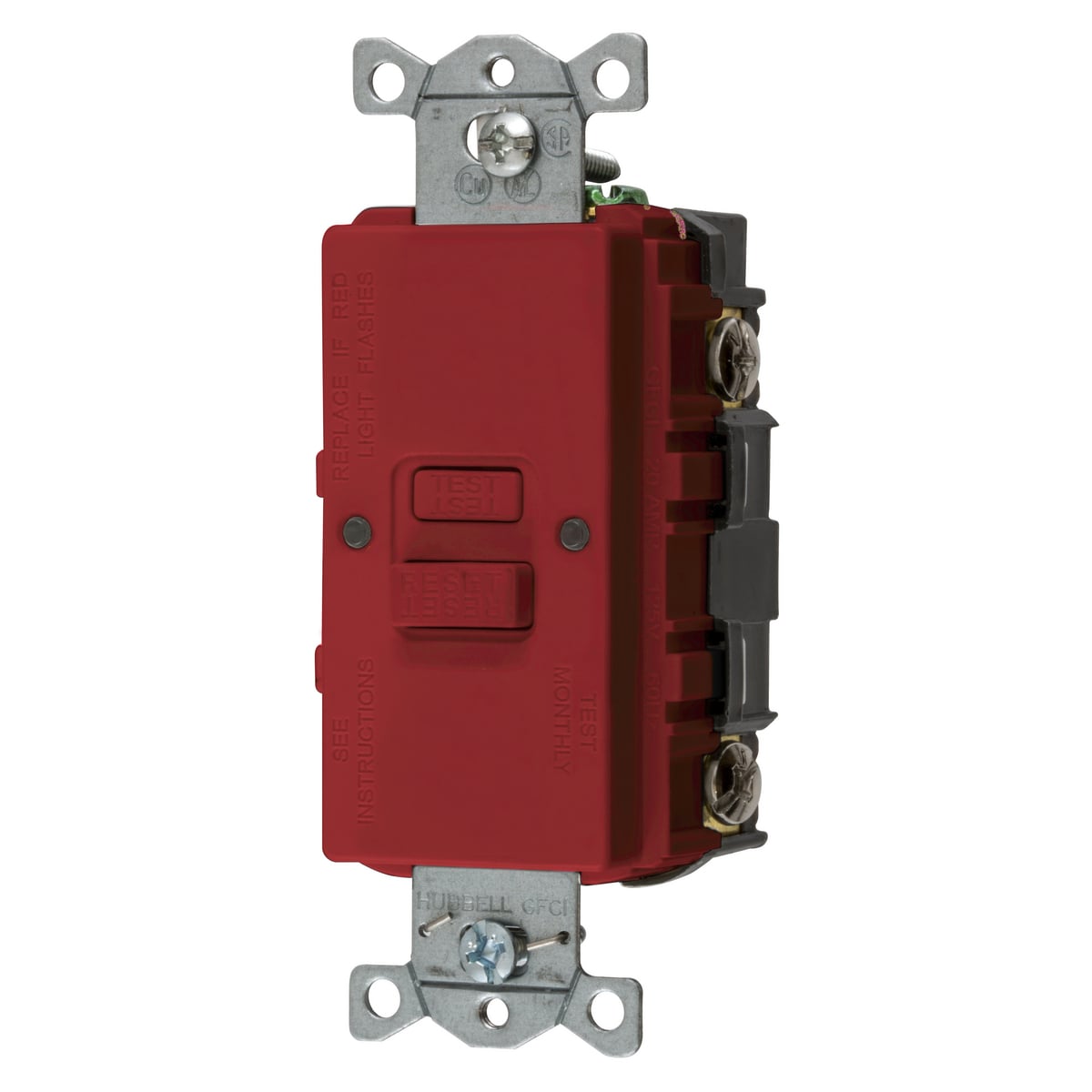 Power Protection Devices, Self Test Faceless GFCI, 20A 125V, 2-Pole 3-Wire Grounding, Red